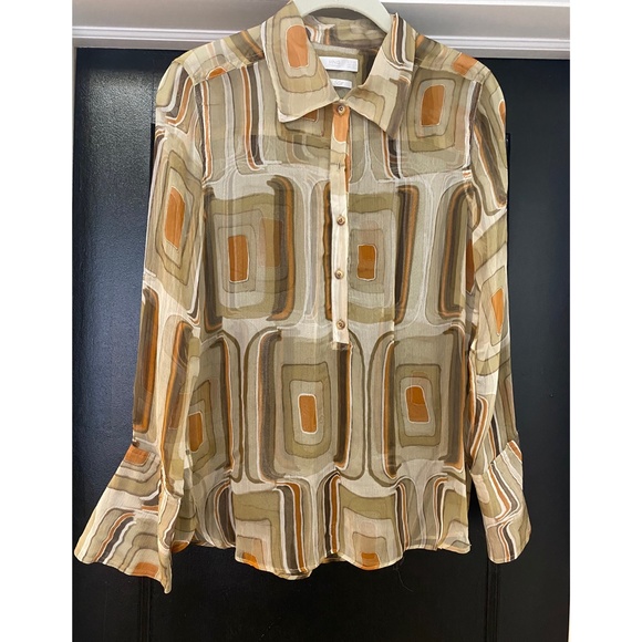 100% Silk Sheer Retro Style MANGO Blouse - Picture 1 of 4